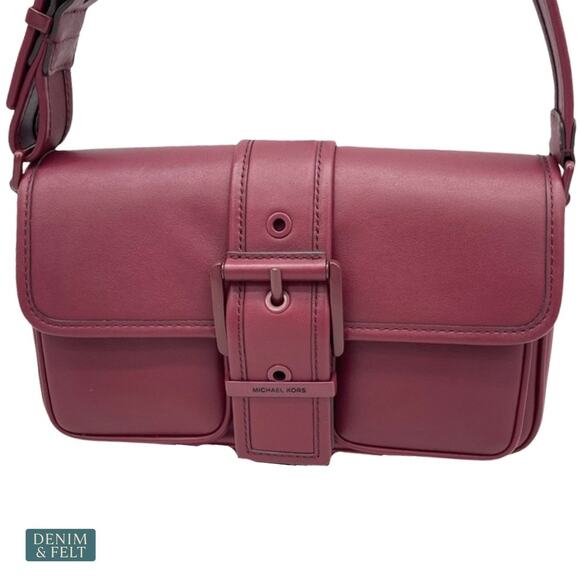 NEW Michael Kors Colby Medium Leather Shoulder Bag Mulberry Buckle Flap Purse - Picture 6 of 13